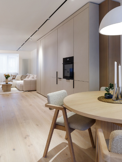 Bright living room with light oak flooring